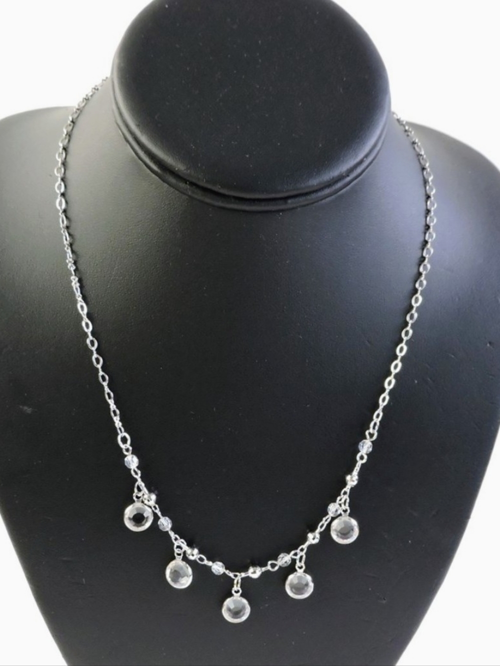 18.5" Swarovski Chain Silver Crystal Drop Necklace - Clear Glass Pendants